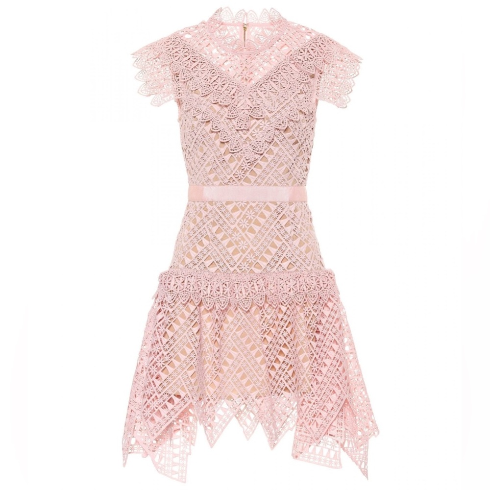 SELF-PORTRAIT Guipure Lace Mini Pink Dress - Picture 4 of 5
